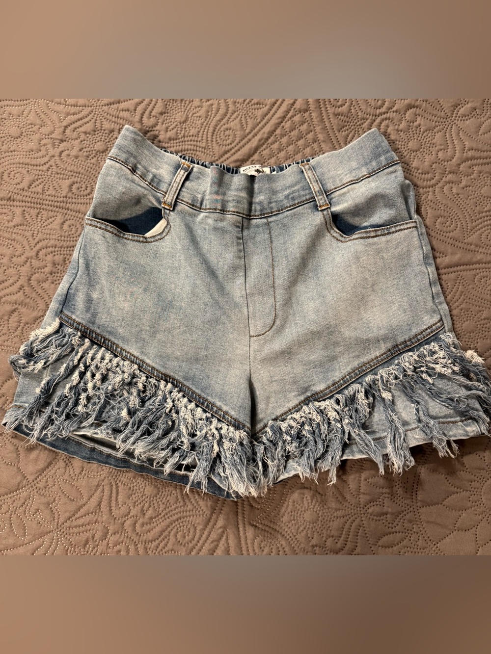 Crazy Train Blue Fringed Denim Shorts medium